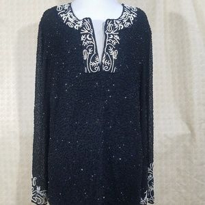 JL Studio Black & White Beaded Dress Top 20W